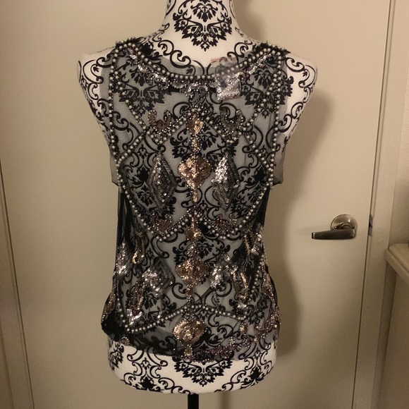 Sheer black with multiple color sequins and pearls - Picture 2 of 2